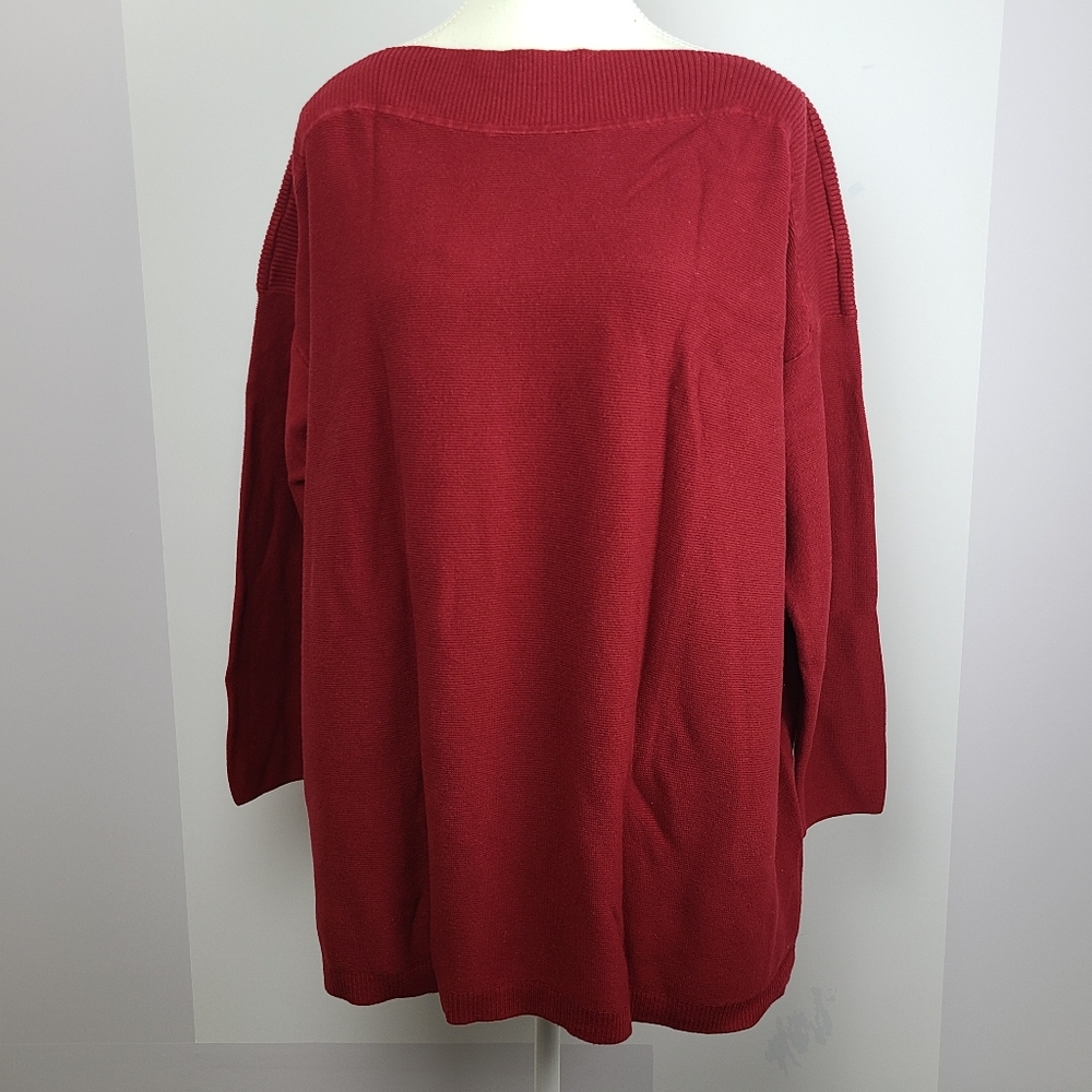 J. Jill red boatneck knit 3/4  sweater, Sz XL